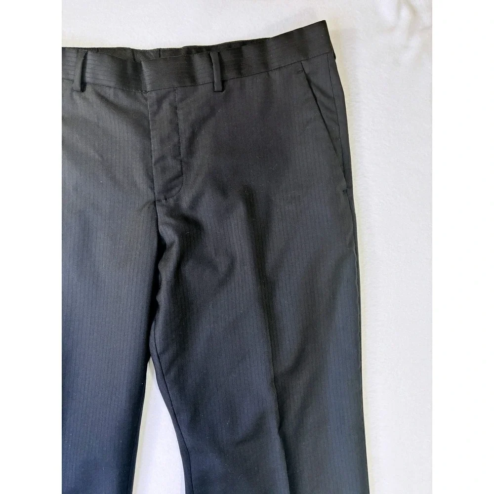 Express Producer Mens Black Pinstripe Wool Blend Dress Pants 34x32 Flat Front